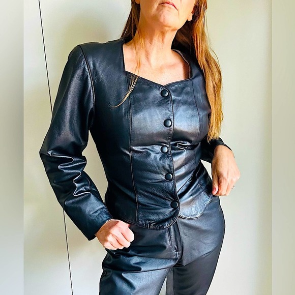 90s Wilsons Leather Jacket Cropped Snap Front Biker Babe Sexy Gothic Witchy MED - Picture 12 of 13